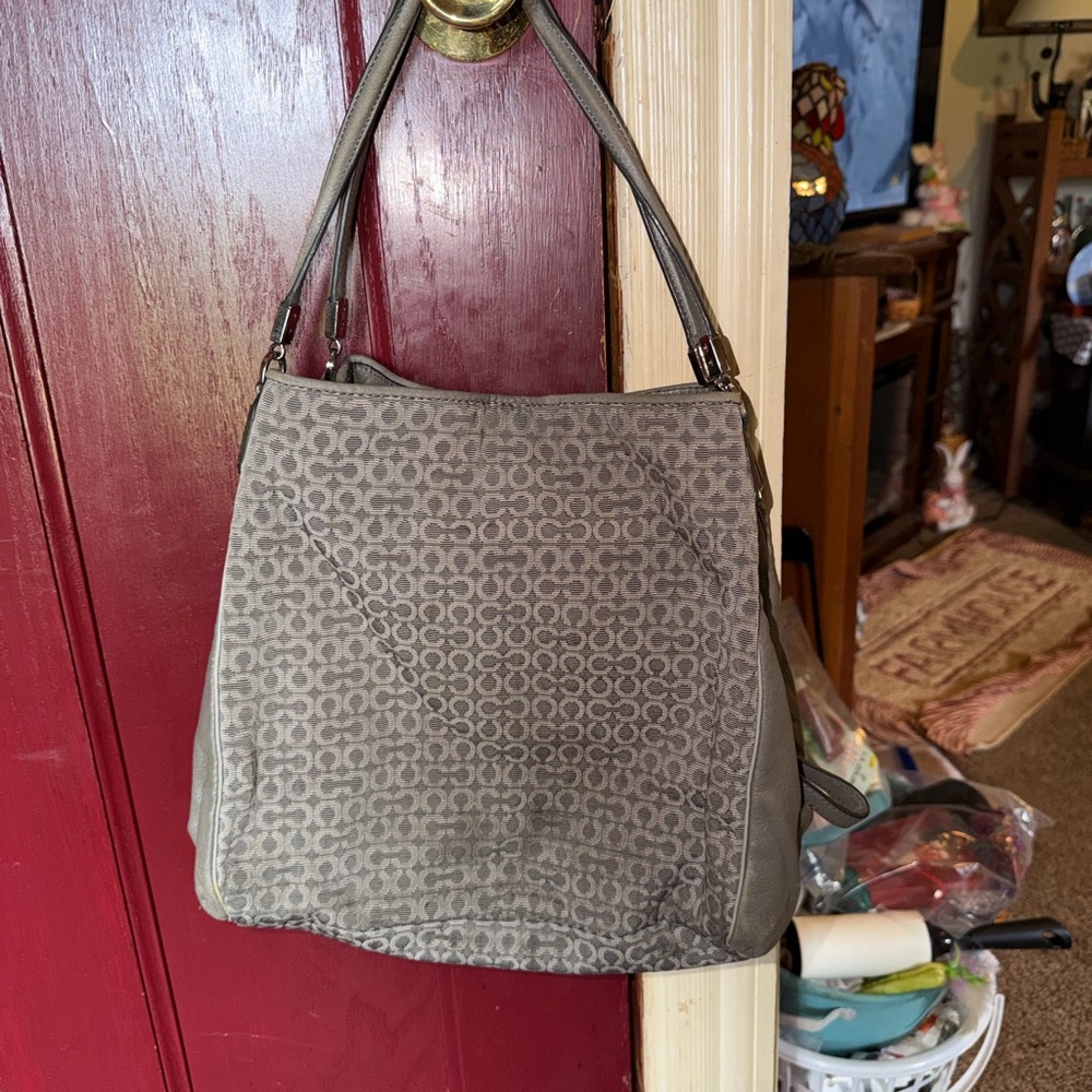 Coach Taupe Signature Jacquard Shoulder Bag